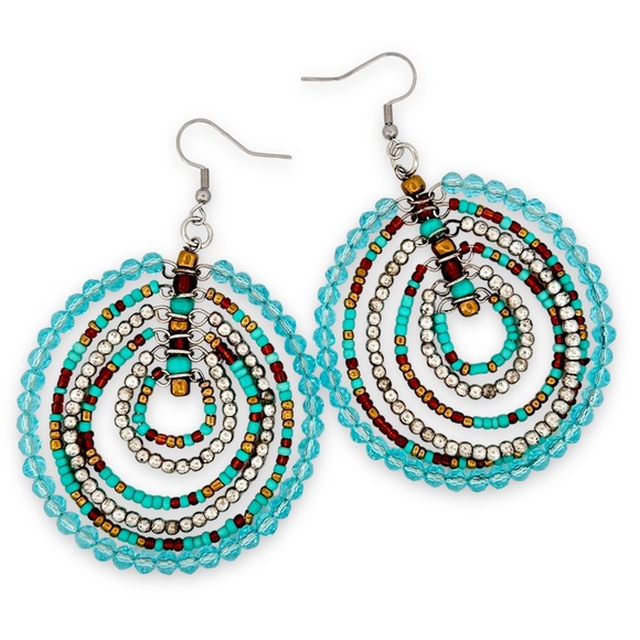 Erica Lyons Jewelry - Seed Beaded Multi-Ring Statement Earrings w/ Stainless Steel Hooks